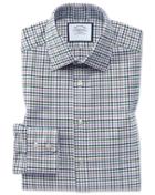  Classic Fit Purple And Green Country Check Cotton Dress Shirt Single Cuff Size 15.5/33 By Charles Tyrwhitt