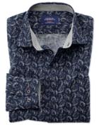 Charles Tyrwhitt Classic Fit Dark Blue Leaf Print Cotton Casual Shirt Single Cuff Size Large By Charles Tyrwhitt