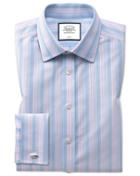  Classic Fit Non-iron Pink And Blue Multi Stripe Cotton Dress Shirt French Cuff Size 15.5/33 By Charles Tyrwhitt