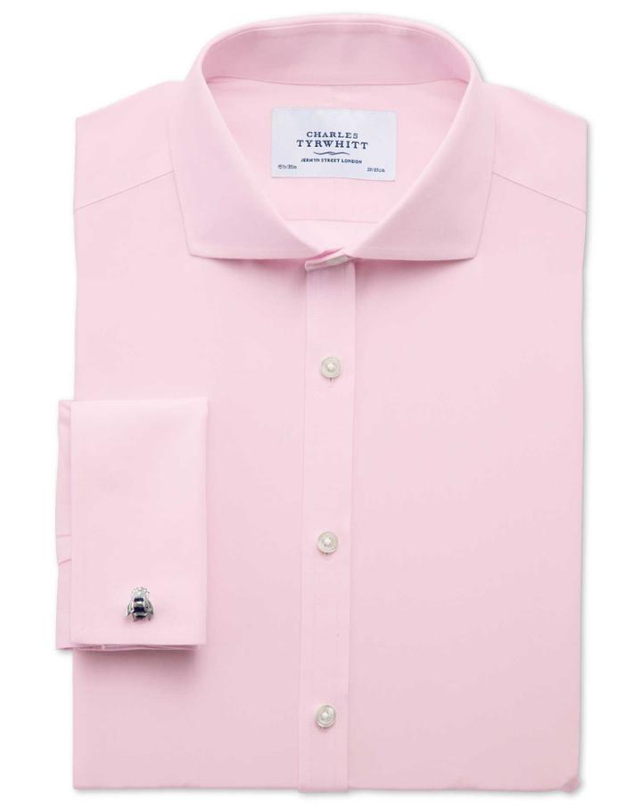 Charles Tyrwhitt Extra Slim Fit Spread Collar Non-iron Poplin Light Pink Cotton Dress Shirt Single Cuff Size 15/35 By Charles Tyrwhitt