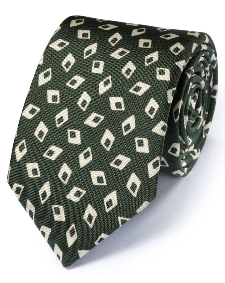 Charles Tyrwhitt Forest Green Silk Italian Luxury Diamond Tie By Charles Tyrwhitt