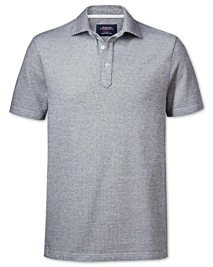 Charles Tyrwhitt Charles Tyrwhitt White And Navy Birds Eye Cotton Polo Size Large