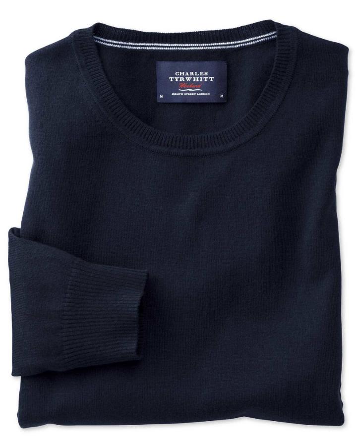 Charles Tyrwhitt Charles Tyrwhitt Navy Cotton Cashmere Crew Neck Cotton/cashmere Sweater Size Large