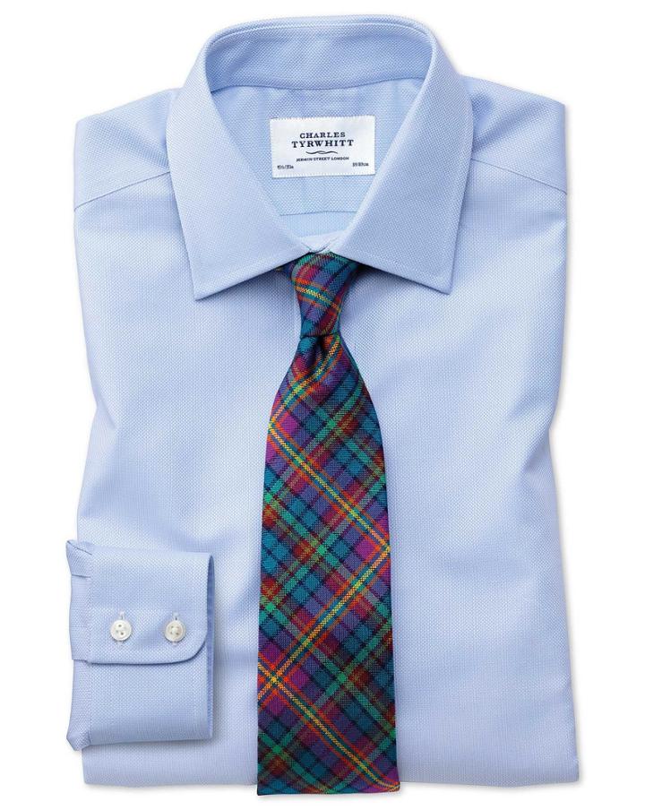 Charles Tyrwhitt Slim Fit Egyptian Cotton Royal Oxford Sky Blue Dress Casual Shirt Single Cuff Size 14.5/32 By Charles Tyrwhitt