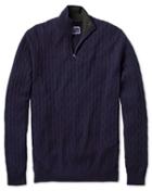  Navy Zip Neck Lambswool Cable Knit Sweater Size Medium By Charles Tyrwhitt