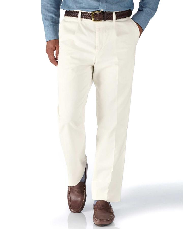 Charles Tyrwhitt White Classic Fit Single Pleat Weekend Cotton Chino Pants Size W34 L30 By Charles Tyrwhitt