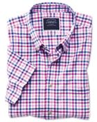 Charles Tyrwhitt Classic Fit Poplin Short Sleeve Pink Multi Gingham Cotton Casual Shirt Single Cuff Size Large By Charles Tyrwhitt