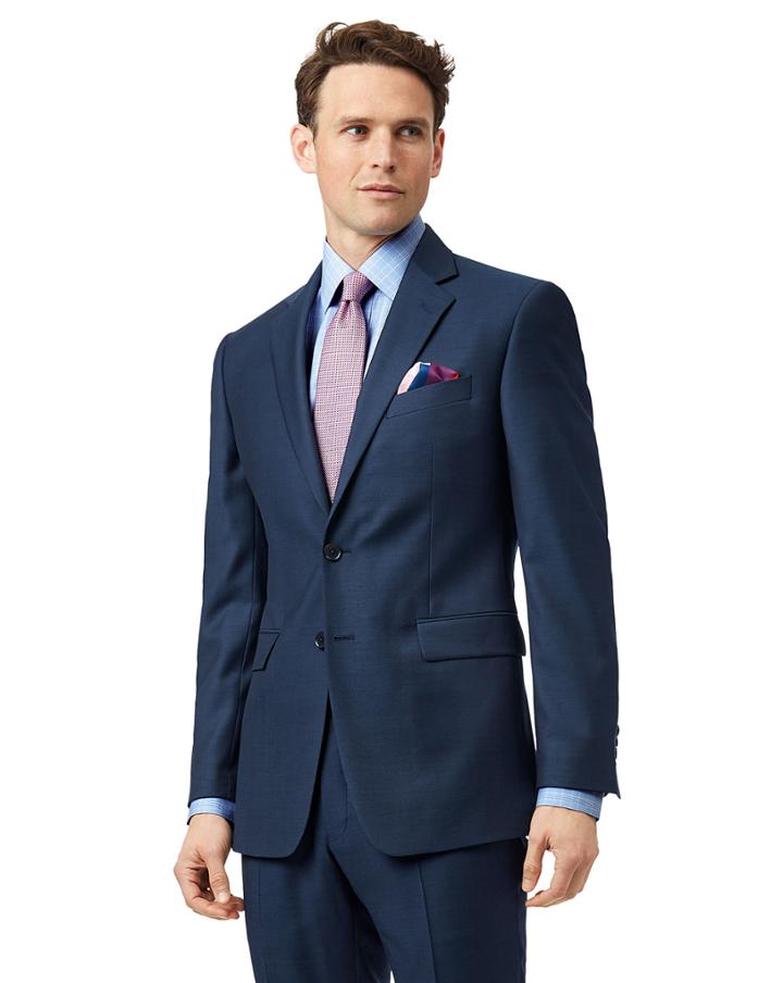  Blue Slim Fit Twill Business Suit Wool Jacket Size 40 By Charles Tyrwhitt
