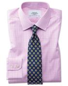 Charles Tyrwhitt Slim Fit Non-iron Grid Check Pink Cotton Dress Shirt Single Cuff Size 15/34 By Charles Tyrwhitt