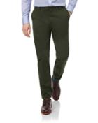  Dark Green Flat Front Non-iron Cotton Chino Pants Size W32 L30 By Charles Tyrwhitt