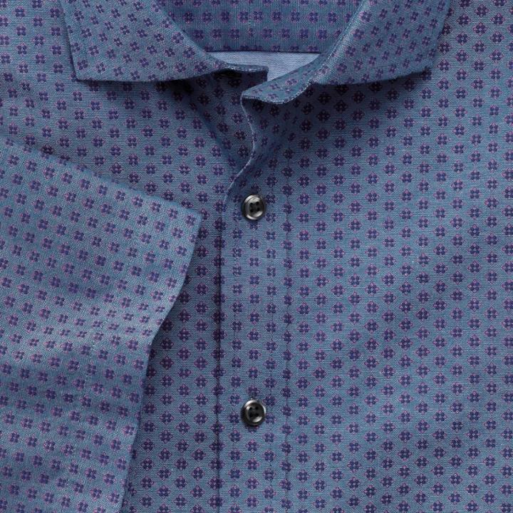 Charles Tyrwhitt Charles Tyrwhitt Slim Fit Short Sleeve Chambray Geometric Print Cotton Dress Shirt Size Xs