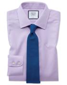  Classic Fit Non-iron Lilac Triangle Weave Cotton Dress Shirt Single Cuff Size 15.5/34 By Charles Tyrwhitt