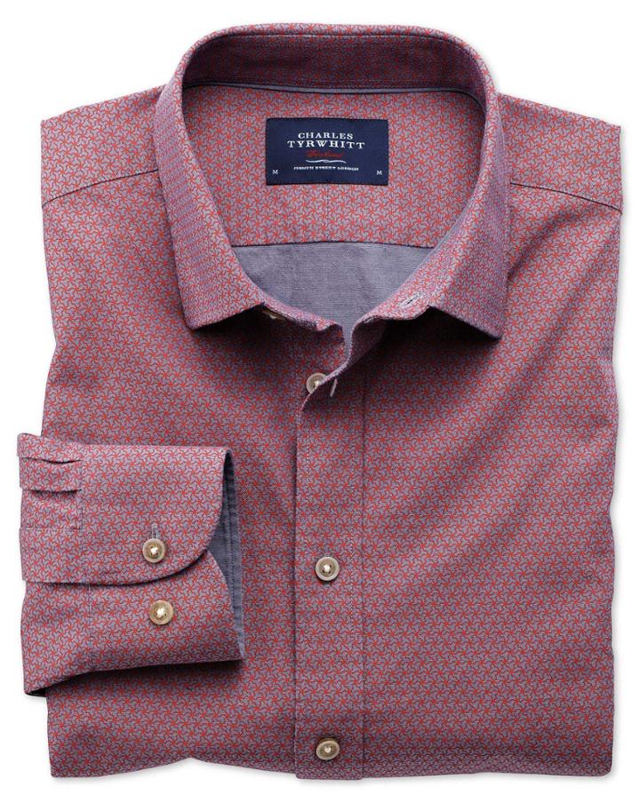 Charles Tyrwhitt Charles Tyrwhitt Extra Slim Fit Red And Blue Geometric Print Cotton Dress Shirt Size Large