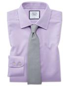  Slim Fit Non-iron Lilac Triangle Weave Cotton Dress Shirt Single Cuff Size 14.5/33 By Charles Tyrwhitt