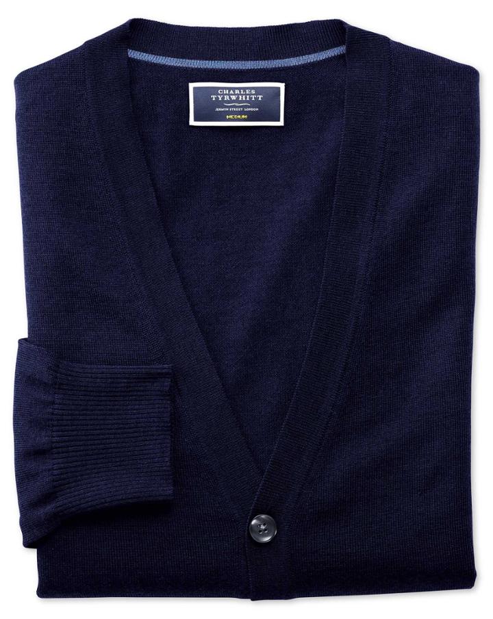 Charles Tyrwhitt Navy Merino Wool Cardigan Size Large By Charles Tyrwhitt