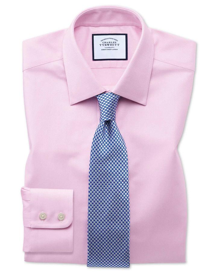  Slim Fit Egyptian Cotton Royal Oxford Pink Dress Shirt Single Cuff Size 15/34 By Charles Tyrwhitt