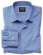 Slim Fit Non-iron Sky And Blue Gingham Oxford Cotton Casual Shirt Single Cuff Size Medium By Charles Tyrwhitt