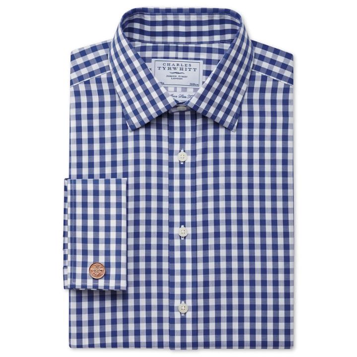 Charles Tyrwhitt Charles Tyrwhitt Navy Gingham Check Non-iron Classic Fit Shirt (15.5 - 32)