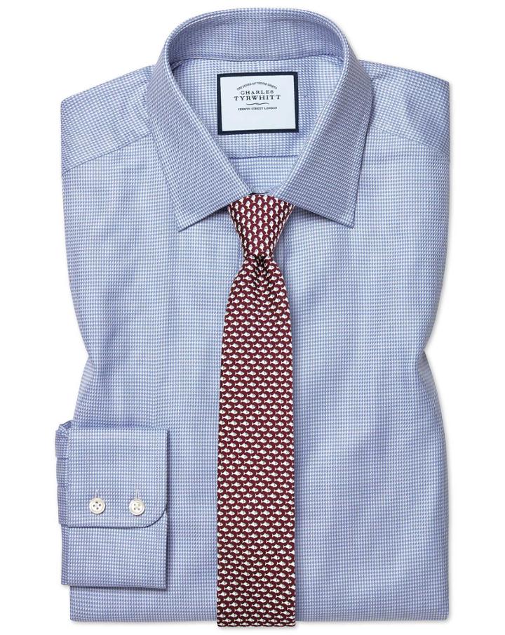  Extra Slim Fit Egyptian Cotton Chevron Sky Blue Dress Shirt French Cuff Size 14.5/32 By Charles Tyrwhitt