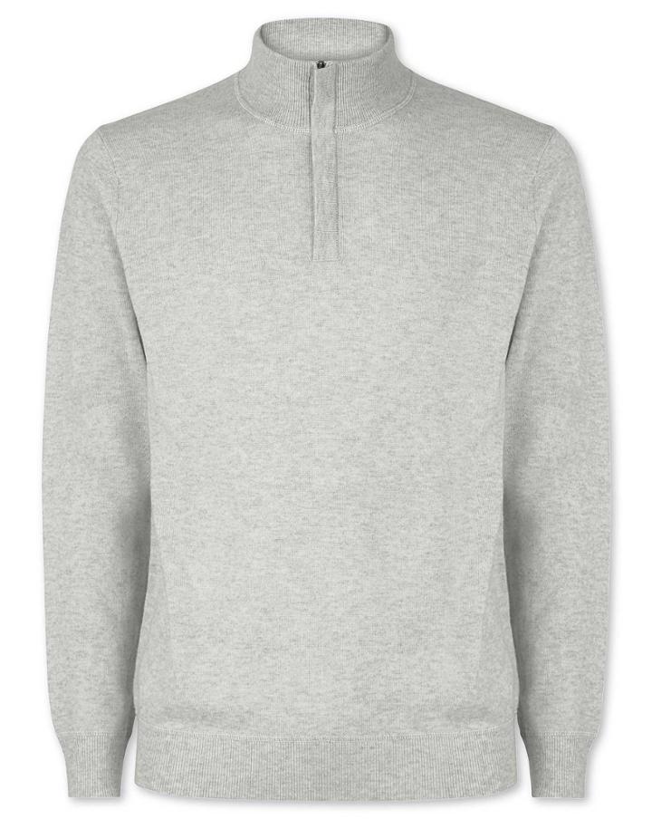  Light Grey Merino Cashmere Zip Neck Cotton/cashmere Sweater Size Large By Charles Tyrwhitt