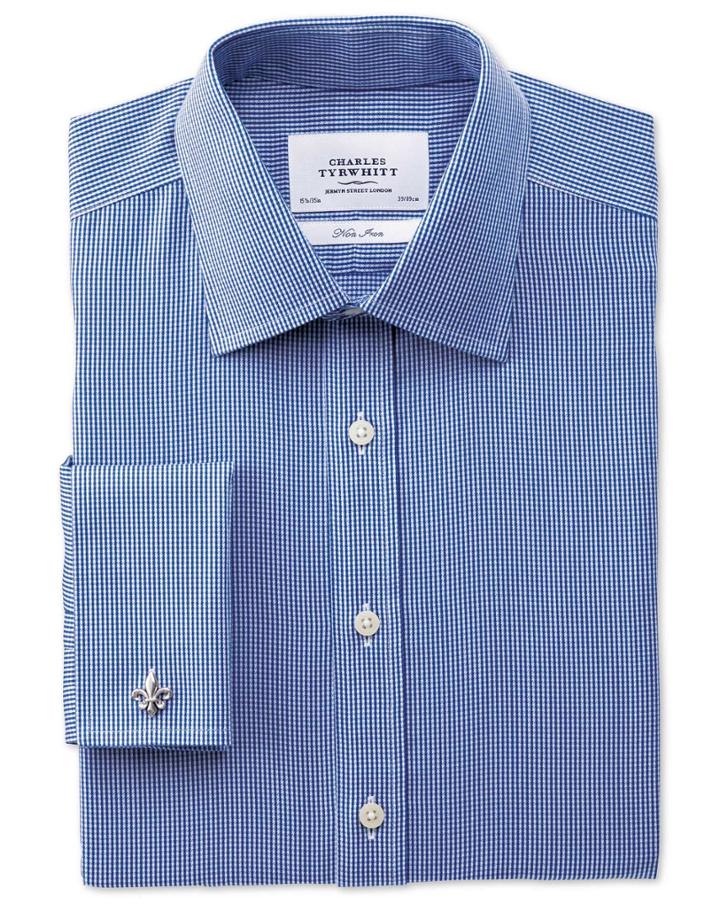Charles Tyrwhitt Charles Tyrwhitt Extra Slim Fit Non-iron Puppytooth Royal Blue Cotton Dress Shirt Size 14.5/32