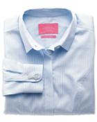 Charles Tyrwhitt Charles Tyrwhitt Women's Semi-fitted Non-iron Sky Blue Striped Cotton Shirt Size 12