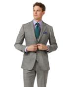  Grey Slim Fit Prince Of Wales Check Flannel Business Suit Wool Jacket Size 38 By Charles Tyrwhitt