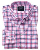 Charles Tyrwhitt Classic Fit Poplin Pink Multi Gingham Cotton Casual Shirt Single Cuff Size Large By Charles Tyrwhitt