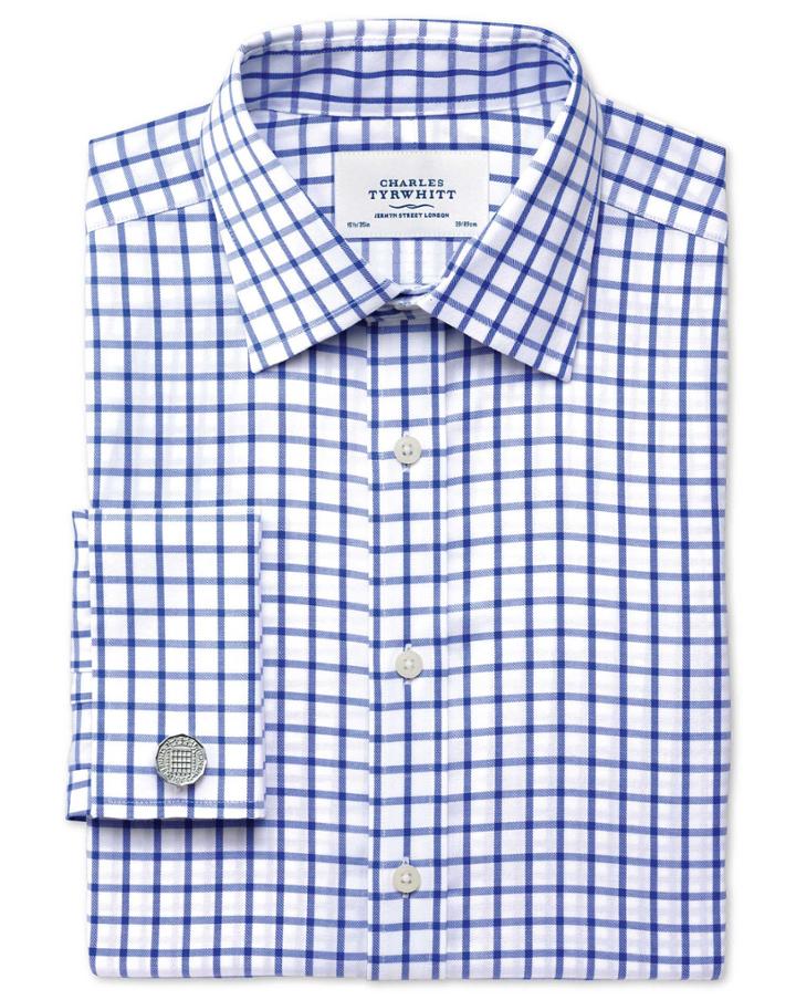 Charles Tyrwhitt Charles Tyrwhitt Extra Slim Fit Non-iron Twill Grid Check Royal Blue Shirt