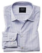 Charles Tyrwhitt Slim Fit Washed White And Blue Striped Textured Cotton Casual Shirt Single Cuff Size Large By Charles Tyrwhitt