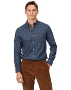  Extra Slim Fit Navy Print Soft Wash Non-iron Twill Cotton Casual Shirt Single Cuff Size Medium By Charles Tyrwhitt
