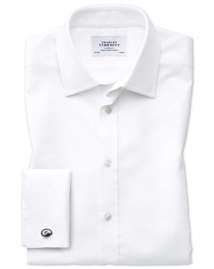Charles Tyrwhitt Extra Slim Fit Egyptian Cotton Royal Oxford White Dress Casual Shirt Single Cuff Size 14.5/32 By Charles Tyrwhitt