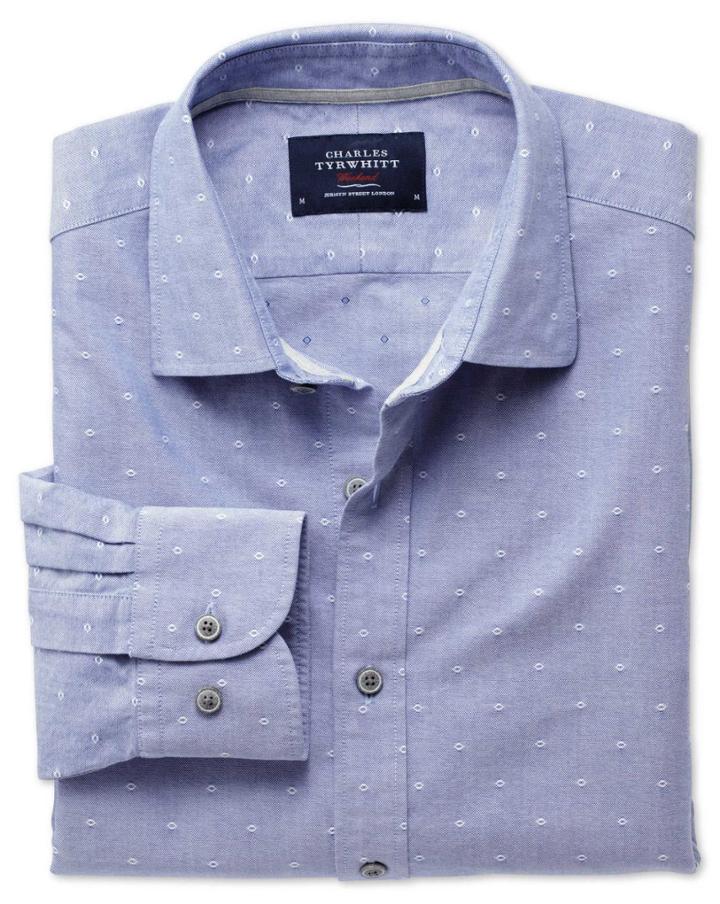 Charles Tyrwhitt Charles Tyrwhitt Extra Slim Fit Blue And White Dobby Cotton Dress Shirt Size Xxl