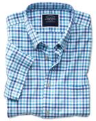 Charles Tyrwhitt Classic Fit Poplin Short Sleeve Blue Multi Gingham Cotton Casual Shirt Single Cuff Size Large By Charles Tyrwhitt