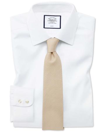  Slim Fit Non-iron White Triangle Weave Cotton Dress Shirt Single Cuff Size 17.5/34 By Charles Tyrwhitt