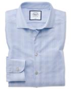  Slim Fit Business Casual Non-iron Sky Blue Check Cotton Dress Shirt Single Cuff Size 14.5/32 By Charles Tyrwhitt