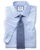  Slim Fit Non-iron Sky Blue Bengal Stripe Short Sleeve Cotton Dress Shirt Size 14.5/short By Charles Tyrwhitt