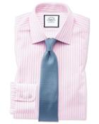  Classic Fit Pink And White Dobby Textured Stripe Cotton Dress Shirt Single Cuff Size 17/34 By Charles Tyrwhitt