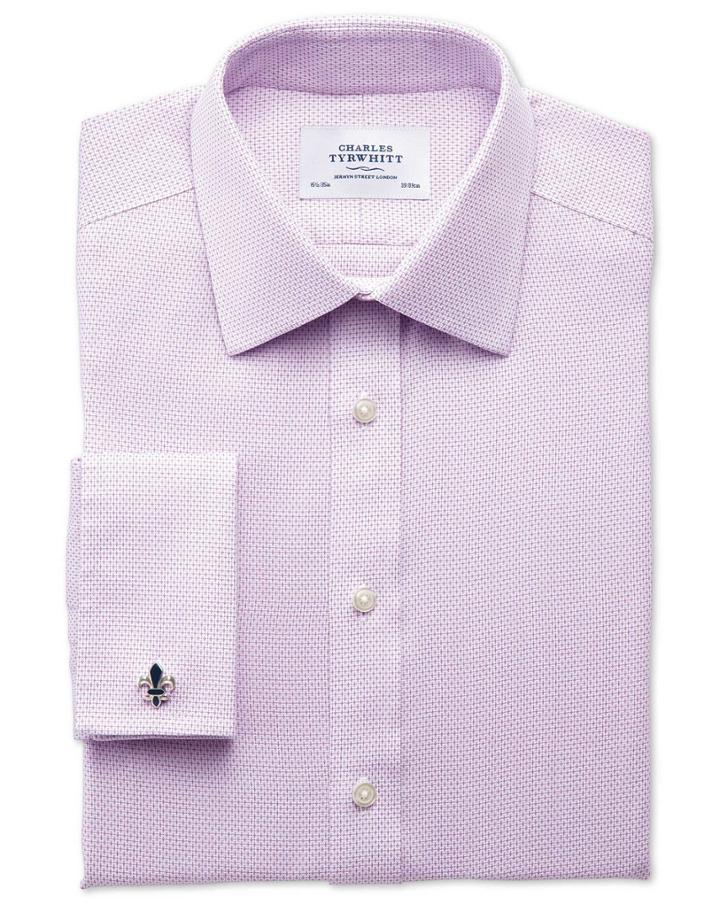 Charles Tyrwhitt Charles Tyrwhitt Classic Fit Non Iron Imperial Weave Lilac Cotton Dress Shirt Size 15/33