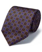  Purple Silk Medallion Print Textured English Luxury Tie By Charles Tyrwhitt