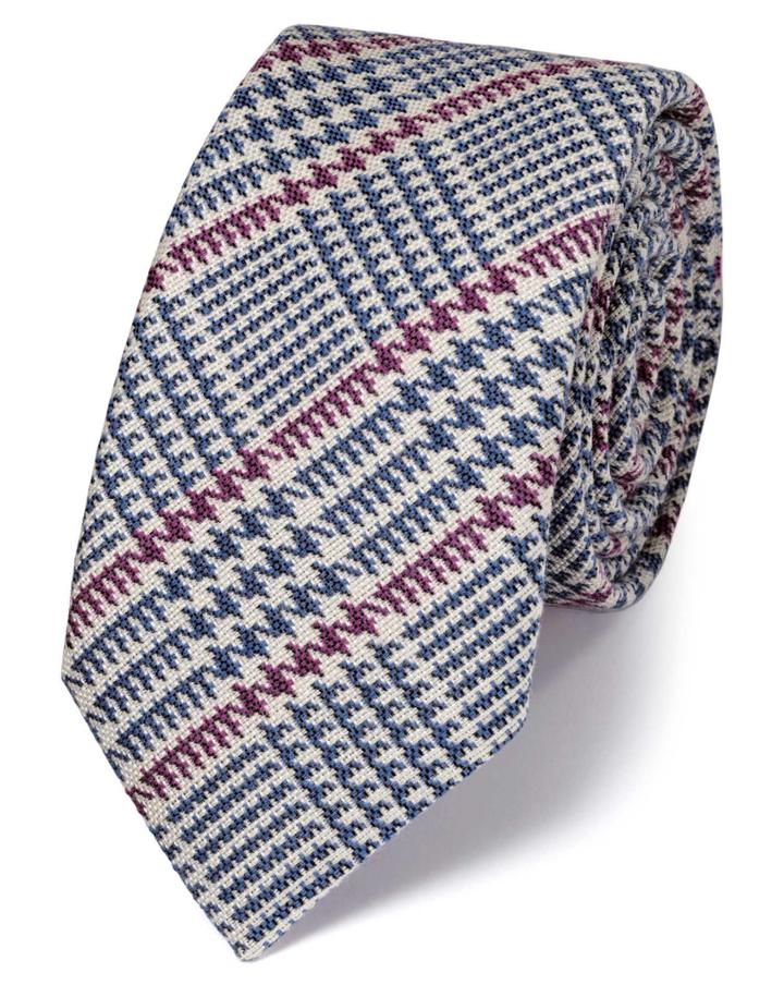 Charles Tyrwhitt Blue And Pink Wool Mix Prince Of Wales Checkered Luxury Tie By Charles Tyrwhitt