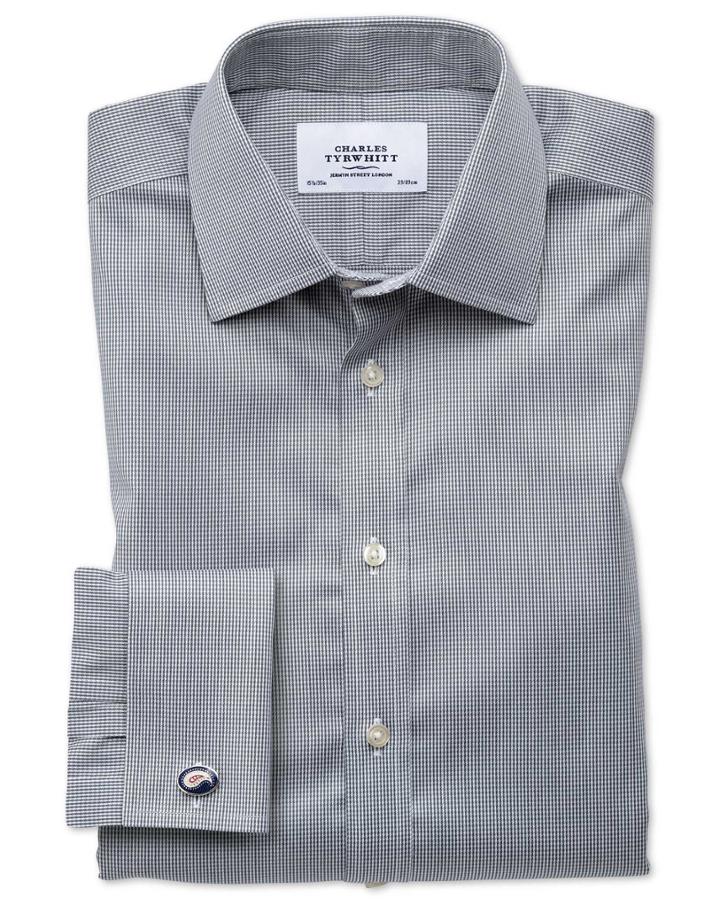 Charles Tyrwhitt Classic Fit Non-iron Puppytooth Dark Grey Cotton Dress Shirt French Cuff Size 15.5/33 By Charles Tyrwhitt