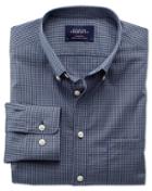 Charles Tyrwhitt Charles Tyrwhitt Extra Slim Fit Non-iron Poplin Blue And Grey Check Cotton Dress Shirt Size Large
