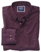  Extra Slim Fit Berry Herringbone Melange Cotton Casual Shirt Single Cuff Size Medium By Charles Tyrwhitt