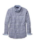 Charles Tyrwhitt Charles Tyrwhitt Extra Slim Fit Navy, Blue And Grey Melange Gingham Washed Oxford Cotton Dress Shirt Size Small