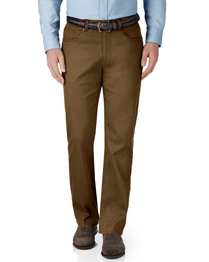 Charles Tyrwhitt Charles Tyrwhitt Brown Classic Fit Stretch Pique 5 Pocket Cotton Tailored Pants Size W32 L30