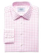 Charles Tyrwhitt Charles Tyrwhitt Extra Slim Fit Non-iron Twill Grid Check Light Pink Cotton Dress Shirt Size 14.5/32