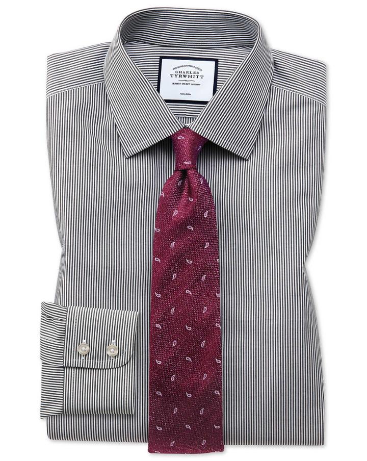  Classic Fit Non-iron Black Bengal Stripe Cotton Dress Shirt French Cuff Size 15.5/33 By Charles Tyrwhitt