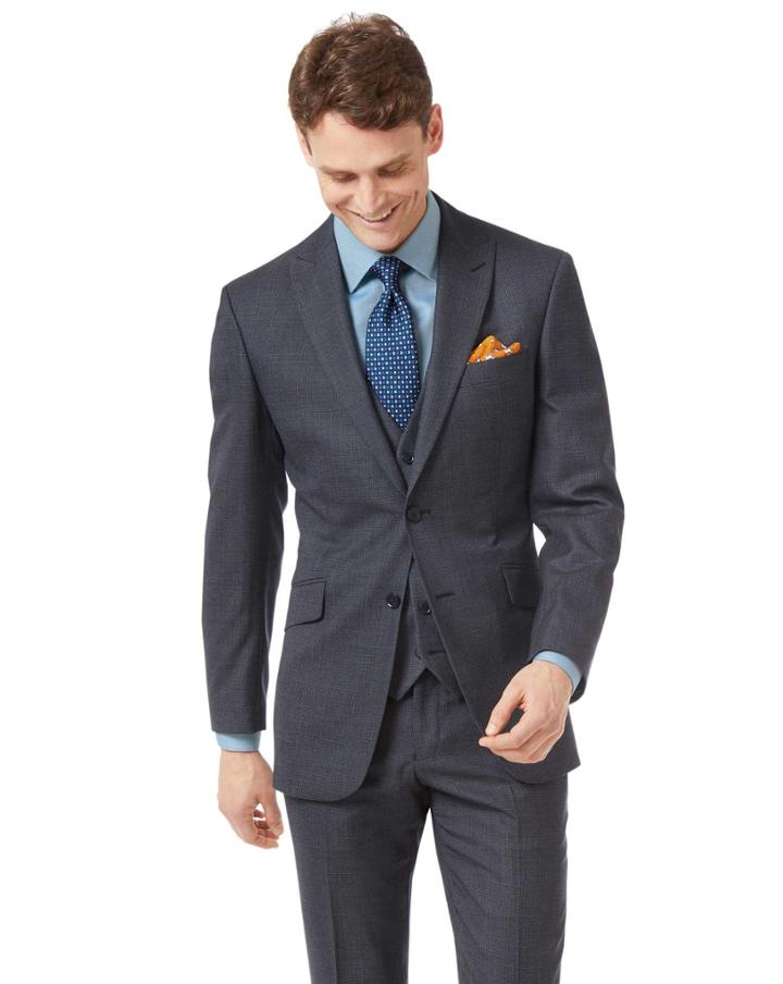  Airforce Blue Slim Jaspe Business Suit Wool Jacket Size 36 By Charles Tyrwhitt