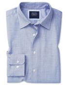  Extra Slim Fit Sky Blue Grid Texture Soft Wash Textured Cotton Casual Shirt Single Cuff Size Large By Charles Tyrwhitt